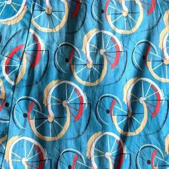 Tatyana Cruiser Swing Dress Satin Blue Bicycle Wheel Fit and Flare Women's Small - Picture 7 of 10